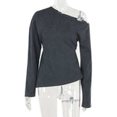 Solid Color Knit Slant Shoulder All-In-One Casual Top