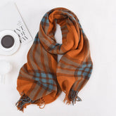 TASSEL PLAID WARM STUDENT SHAWL NECK SCARF_CWASC0409