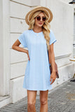 Solid Color Crew Neck Short Sleeve Pocket Dress
