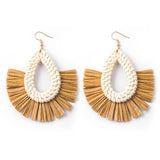 Hand-Woven Geometric Rattan Raffia Earrings