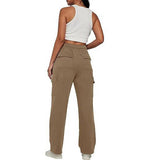 Solid Color High-Waisted Straight Leg Cargo Pants