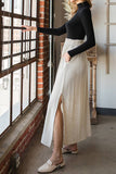 Solid Color High Waist Drop Long Slit Skirt