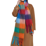 RAINBOW PLAID FUZZY SCARF THICK WINTER SHAWL WRAP_CWASC1051
