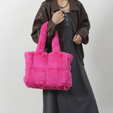 Winter Fashion Splicing Handheld Shoulder Plush Bag_Cwab3940