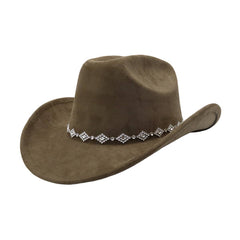 Western Ethnic Suede Cowboy Fedora For Men Women_Cwah04423