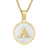 CIRCULAR SHELL ENGLISH LETTER PENDANT NECKLACE_CWAJE0675