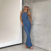 Vacation Sexy Backless Solid Color Tank Dress