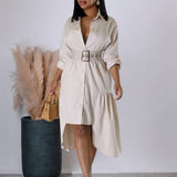 LAPEL SOLID COLOR FASHIONABLE LOOSE CASUAL DRESS_CWDSD6143
