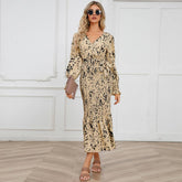 V-Neck Belted Floral Mermaid Maxi Dress