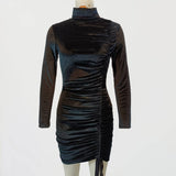 Velvet Drawstring High Neck Sexy Hip Wrap Dress