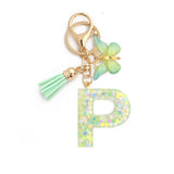 GREEN BUTTERFLY RESIN LETTER KEYCHAIN WITH GLITTER_CWAB5079