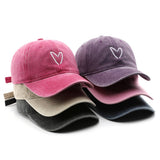 VINTAGE WASH HEART EMBROIDERY BASEBALL CAP UNISEX_CWAH1271