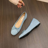 Wedge Red Suede Ballet Flats With Bow