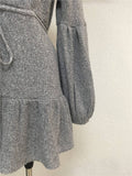 SOLID COLOR TIE V-NECK SWEATER LONG SWEATER_cwdsd4919