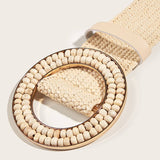 HAND EMBELLISHED ROUND BUCKLE STRAW BELT_CWABE0439