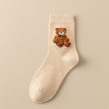 CUTE SIMPLE BROWN BEAR PATTERN CREW SOCKS_CWMS0950
