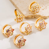 COLORFUL FLOWER CZ HOOP EARRINGS GOLD PLATED BRASS_CWMM8517