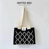 LINEAR DIAMOND KNITTED SHOULDER BAG HANDBAG_CWAB1521