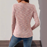 Womens Long Sleeve V-Neck Solid Color T-Shirt