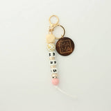 SILICONE BEAD KEYCHAIN WITH LETTER AND WOODEN DISC_CWAB5104