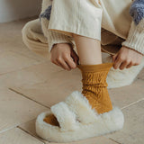 SOLID COLOR TWISTED WOOL MID CALF STACKED SOCKS_CWMS1130