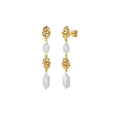 Trendy Irregular White Pearl Earrings 18K Gold