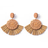Hand-Woven Geometric Rattan Raffia Earrings
