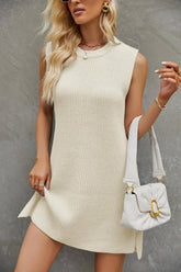 Solid Color Crew Neck Knitted Dress_Cwdsd2454