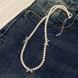 HIGH END RETRO PEARL BOW NECKLACE BRACELET SET_CWAJE3060