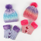 CHILDRENS FUR BALL HAT AND GLOVES TWO PIECE SET_CWMM2813