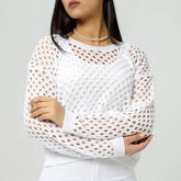 Solid Color Crew-Neck Hollow-Out Long-Sleeved Top