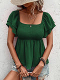 Solid-Color Cable-Lined Puffed-Sleeve T-Shirt