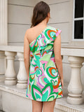 Stylish Print High-Waisted One-Shoulder Dress