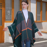 Women Thickened Tassel Pinstripe Shawl Cape_Cwasc0940