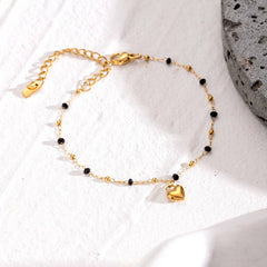 Trendy Black Crystal Heart Bracelet,18K Gold Steel