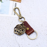 CREATIVE BRONZE ROUND FLOWER COWHIDE KEYCHAIN_CWMM5039