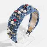 KNOTTED DENIM HEADBAND WITH COLORFUL RHINESTONES_CWAHA2292