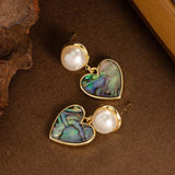 NATURAL ABALONE HEART HEART EARRINGS PEARL EARRINGS_CWMM4355