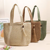 SOLID COLOR ONE SHOULDER BEACH STRAW BAG_CWAB1866