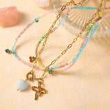 STAINLESS STEEL CHERRY NECKLACE WITH BOW CHARM_CWMM8826