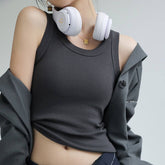 RIBBED CAMISOLE VEST TANK TOPS WITH BUILT IN BRA_CWTTK0799