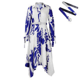 TEMPERAMENT PRINTED IRREGULAR LAPEL DRESS_CWDMD3655