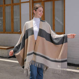 SIMPLE TASSEL PATTERN WIDE HORIZONTAL STRIPE SHAWL_CWASC0939
