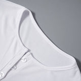 Solid Color Crew-Neck Button Casual Slim-Fit Top