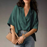 V-Neck Casual Loose Solid-Color Shirt