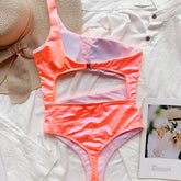 SEXY ONE SHOULDER PATENT LEATHER SWIMSUIT_CWMW0322