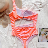 SEXY ONE SHOULDER PATENT LEATHER SWIMSUIT_CWMW0322