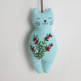 HAND EMBROIDERED RED BERRY CAT PLUSH CHARM_CWMM6021
