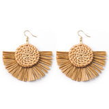 Hand-Woven Geometric Rattan Raffia Earrings