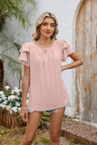 V-Neck Cutout Double-Sleeved Chiffon T-Shirt